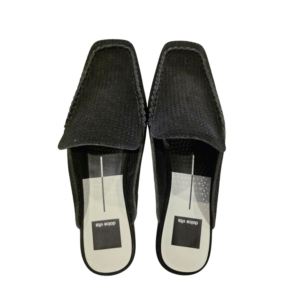Dolce Vita Black Suede Perforated Mule Loafers Square Toe Slip On Flats Womens - Picture 9 of 12